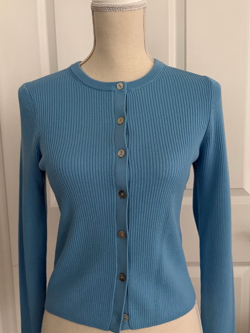 JOIE SKY BLUE RIBBED MERINO WOOL CARDIGAN SIZE S- TAGS ON NEW - Picture 4 of 9
